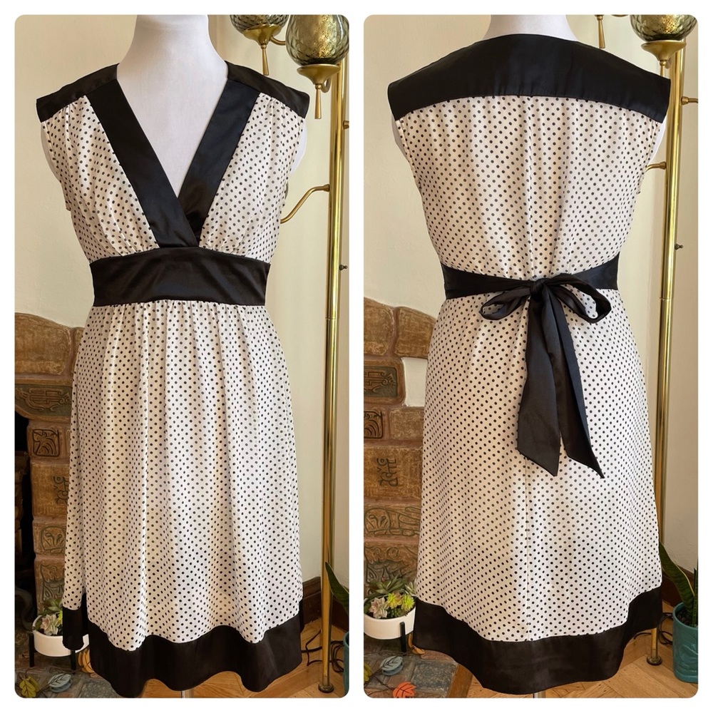 Sheer White and Black Polkadot Chiffon Satin Dress